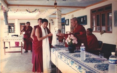 Ven Nyima Tsering getting Awards from the monastery Head lamas